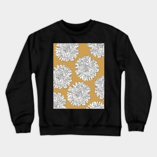 The beautiful flowerpattern with White lineart dahlias on ochre background Crewneck Sweatshirt